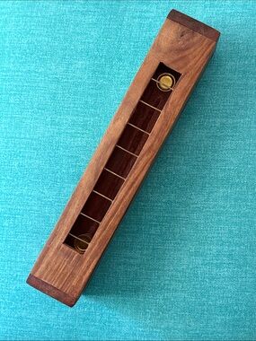 Wooden Incense Holder Box with Brass Accents - Brown